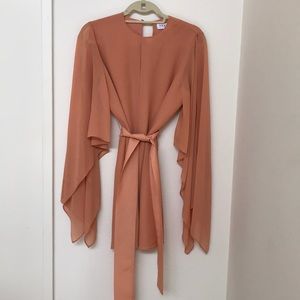 Keepsake peach coral chiffon belted wrap dress